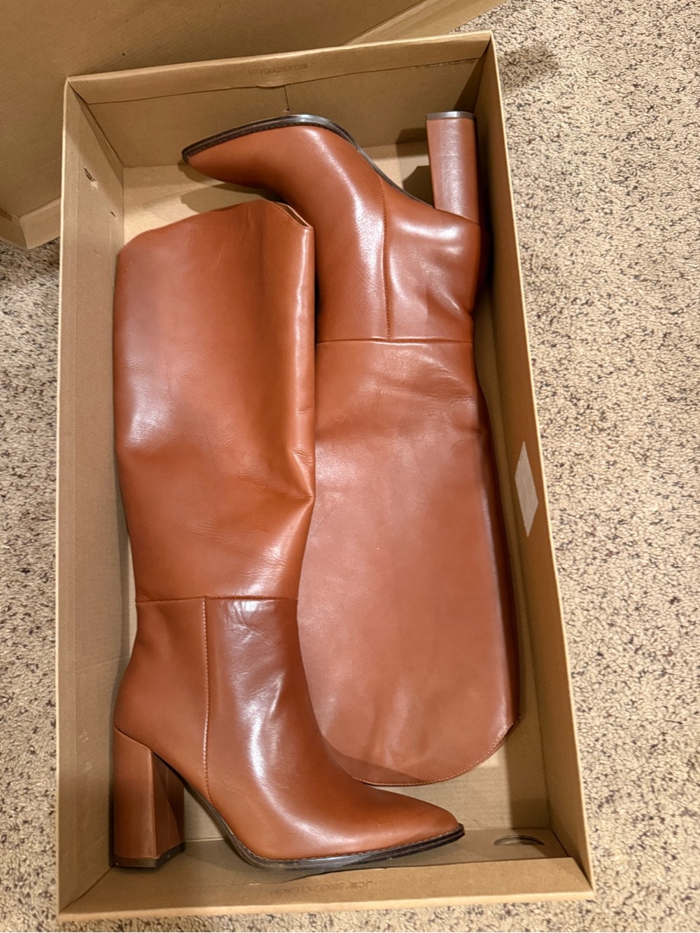 Steve Madden Cognac Leather Knee-High Block Heel Boots